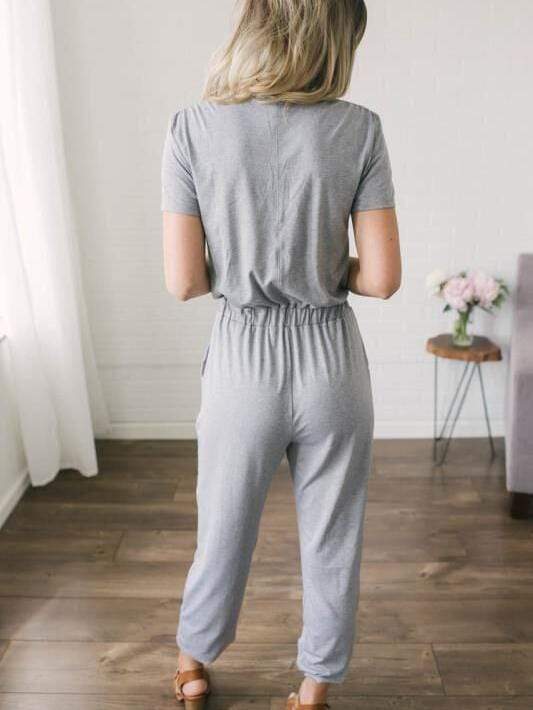 wiccous.com Jumpsuits Grey / S deep V neck intersect Jumpsuits