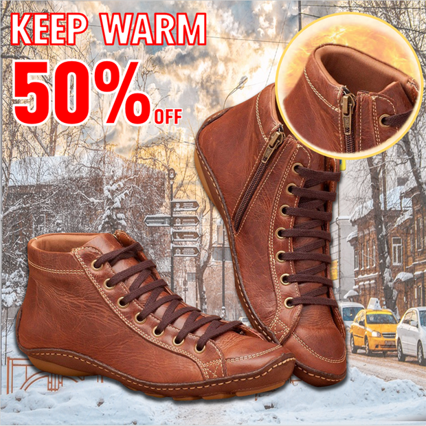 Women Casual Comfy Flat Heel Zipper Faux Leather Ankle Boots