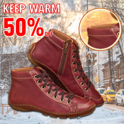 Women Casual Comfy Flat Heel Zipper Faux Leather Ankle Boots
