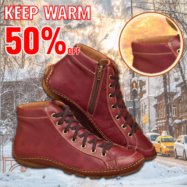 Women Casual Comfy Flat Heel Zipper Faux Leather Ankle Boots