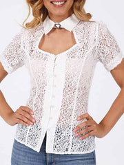 Women's White Short Sleeve Lace Shirt