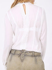 Women's White Long Sleeve Lace Shirt