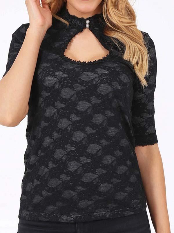 Womens Cute Short-Sleeved Lace Shirt