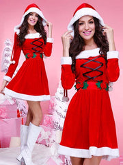 Women's Red Long Sleeve Hooded Christmas Dress