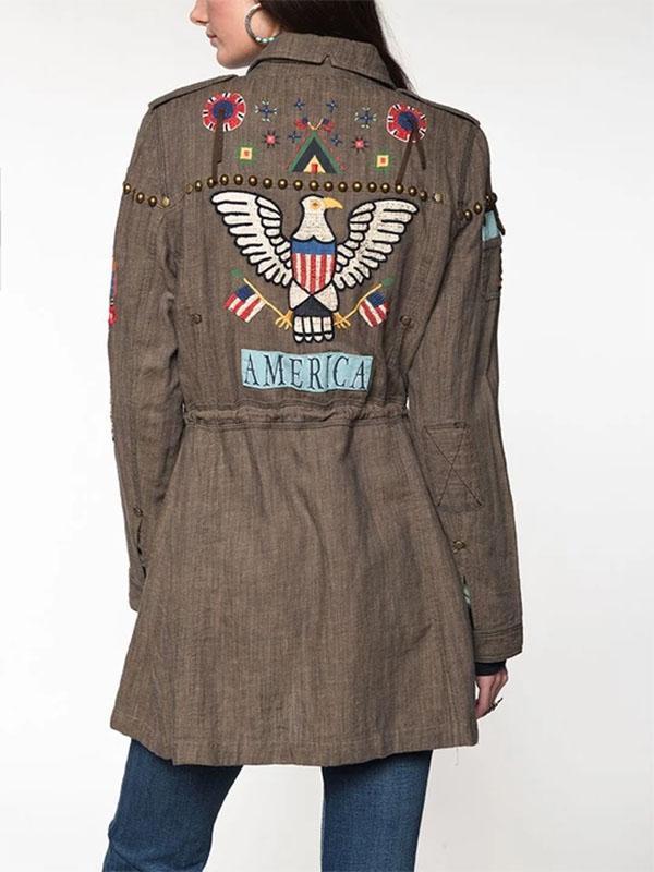Retro Contrast Flower Lapel Coat