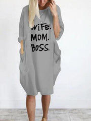 Wife Mom Boss Printed Casual Loose Dress