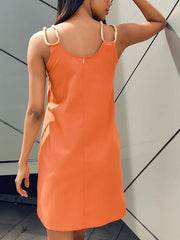 Sleeveless Button Mini Dress With Pocketed