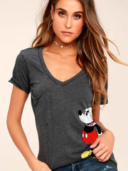 Mickey Mouse V-neck Short Sleeve T-shirt TOP