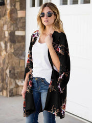 Floral Printed Bat Sleeve Cardigan