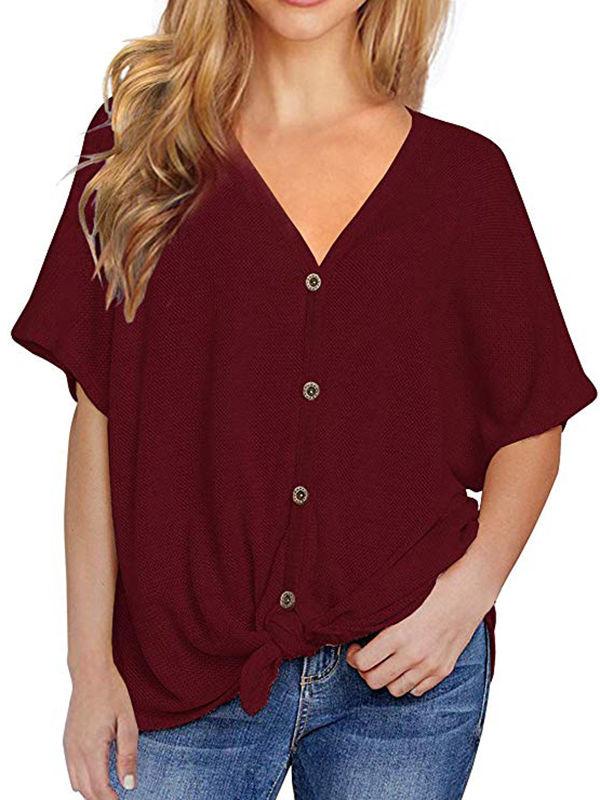 Waffle Knit Loose Bat Wing Tunic Blouses