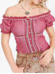 Women's Off Shoulder Short Sleeve Polka Dot Shirt