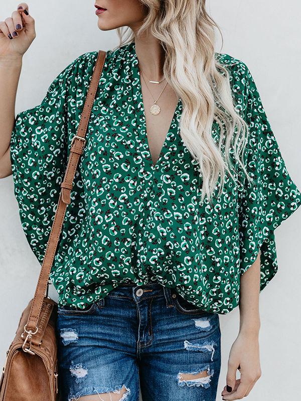 Deep V-Neck Bell Kimono Blouses