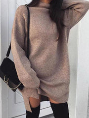Women's  High Collar  Plain Bat Wing Sleeve Sweater