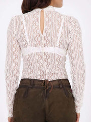 Women's White Long Sleeve Lace Shirt