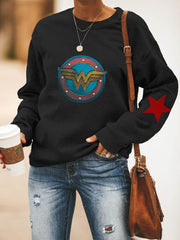 Wonder Woman Round Collar Long Sleeve Sweatshirt