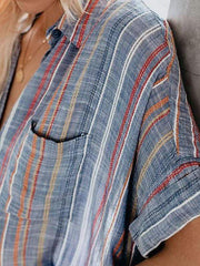 wiccous.com Blouses Multi-color Stripe / S Here We Go Striped Button Down Top