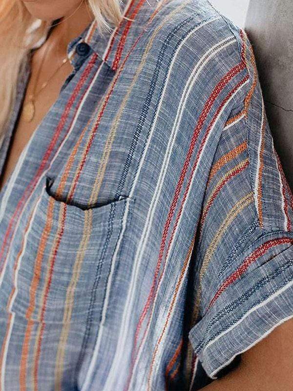 wiccous.com Blouses Multi-color Stripe / S Here We Go Striped Button Down Top