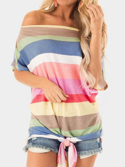Rainbow Cold Shoulder Ties Blouses