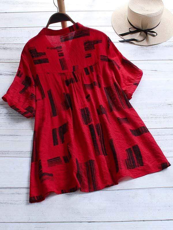 wiccous.com Plus Size Tops Red / L Plus size printed short-sleeved shirt