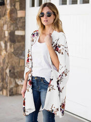 Floral Printed Bat Sleeve Cardigan