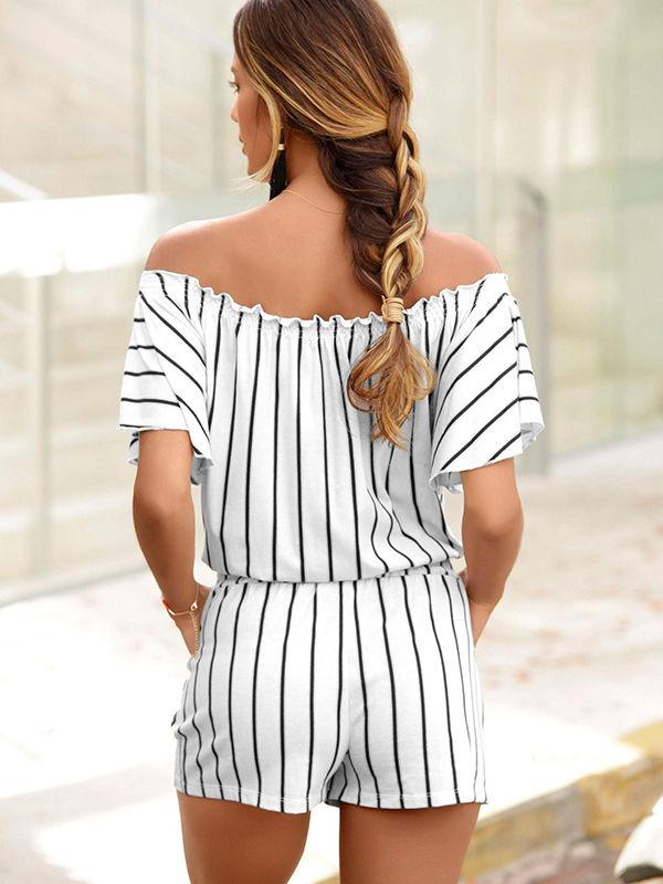 Off The Shoulder Stripe Jumpsuits