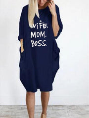 Wife Mom Boss Printed Casual Loose Dress