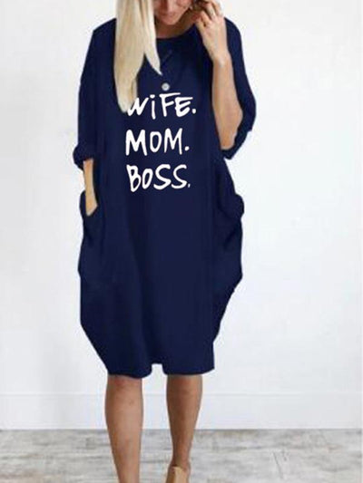 Wife Mom Boss Printed Casual Loose Dress