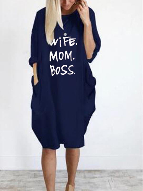 Wife Mom Boss Printed Casual Loose Dress