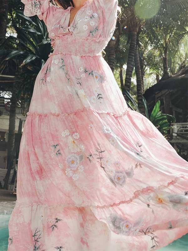 Flower Pink Maxi Dress