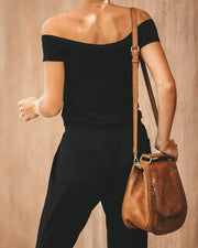 wiccous.com Bottoms Black / S Drawstring Boat Neck Jumpsuit With Pocketed