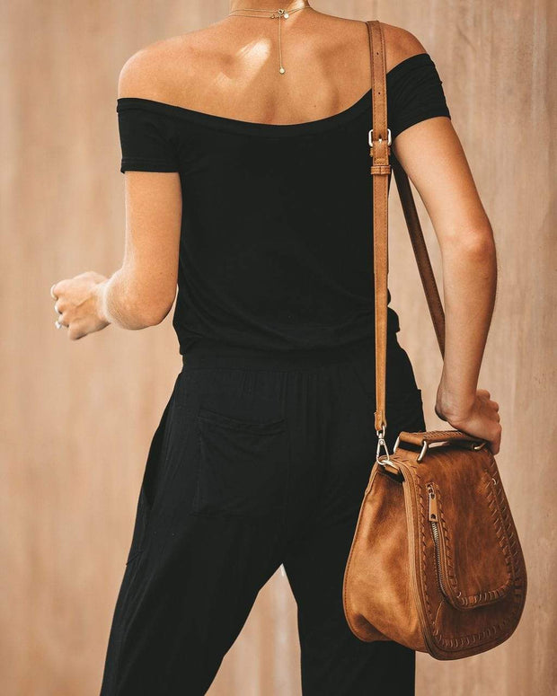 wiccous.com Bottoms Black / S Drawstring Boat Neck Jumpsuit With Pocketed