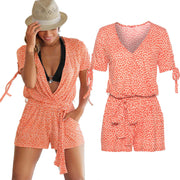 Orange V-Neck Beach Jumpsuits
