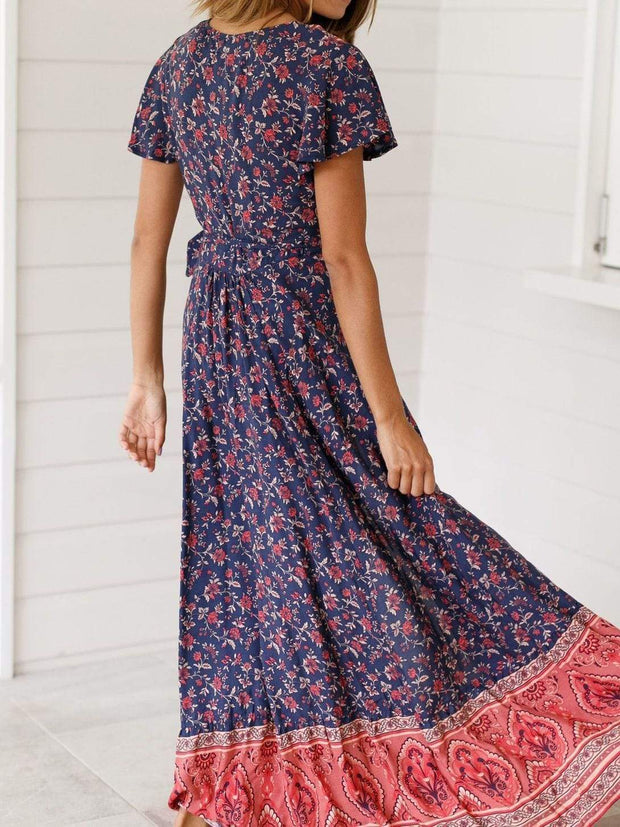 wiccous.com Maxi Dress Printing / S Deep V-neck Floral Strap Split Maxi Dress