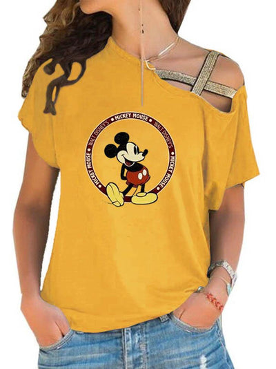Mickey Mouse Off-The-Shoulder Bandage T-shirt