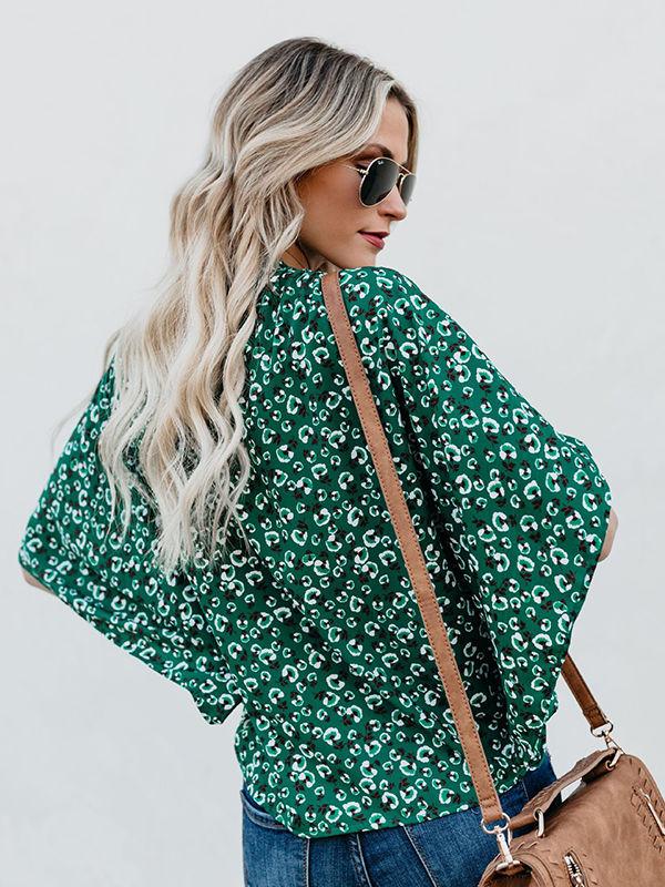 Deep V-Neck Bell Kimono Blouses
