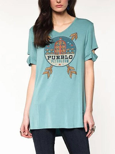 V-neck Loose Arrow Print T-shirt
