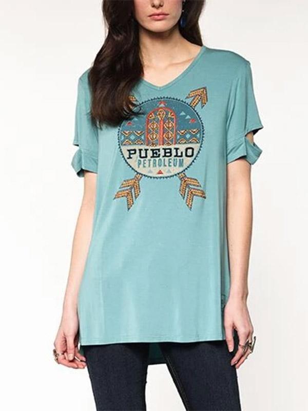 V-neck Loose Arrow Print T-shirt