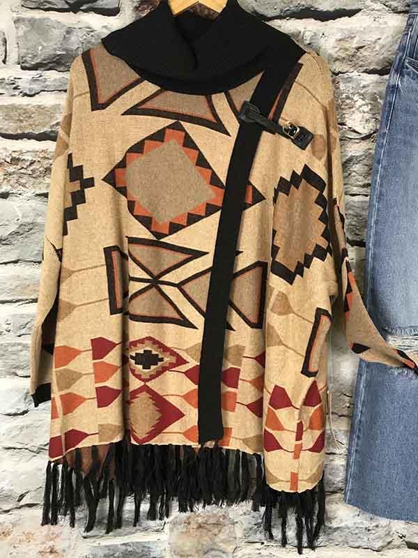 Geometric Pattern Print Poncho