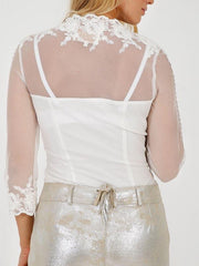 Women's V-Neck Lace White Shirt