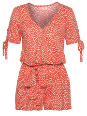 Orange V-Neck Beach Jumpsuits