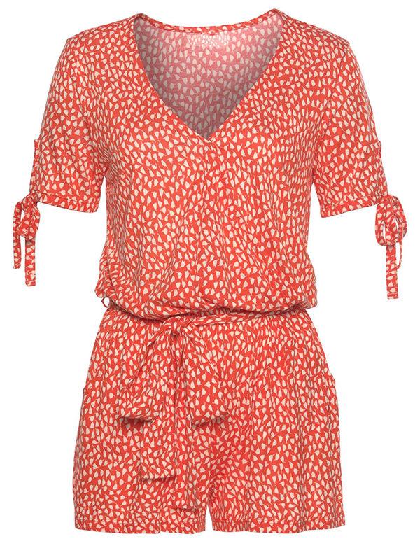 Orange V-Neck Beach Jumpsuits