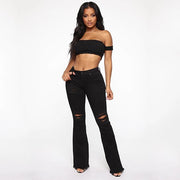 Fringed Hole Simple Bell-bottom Jeans