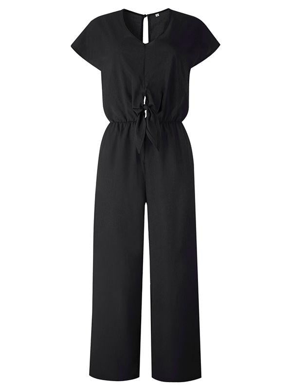 V-neck Button Ties Jumpsuits