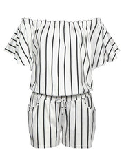 Off The Shoulder Stripe Jumpsuits