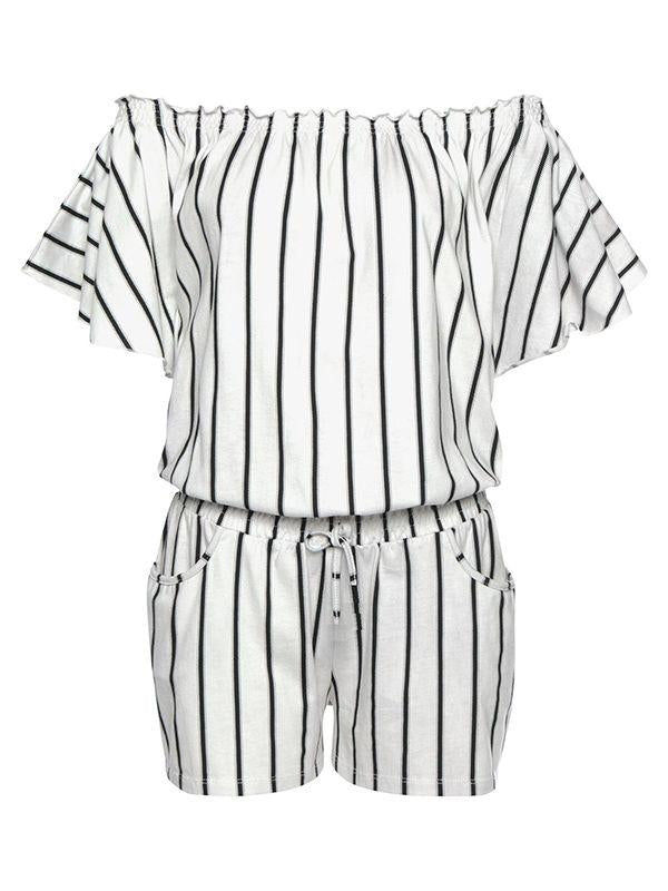 Off The Shoulder Stripe Jumpsuits