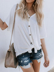 Waffle Knit Loose Bat Wing Tunic Blouses