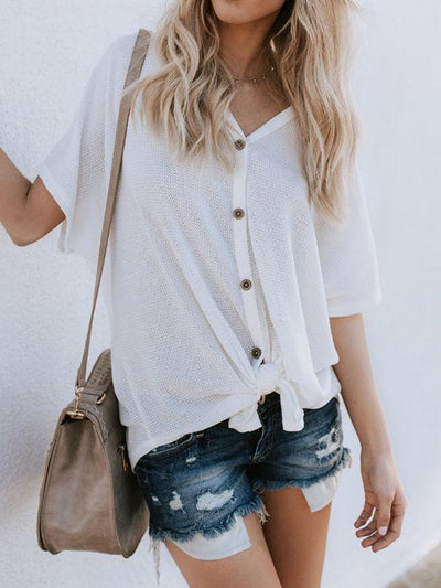 Waffle Knit Loose Bat Wing Tunic Blouses