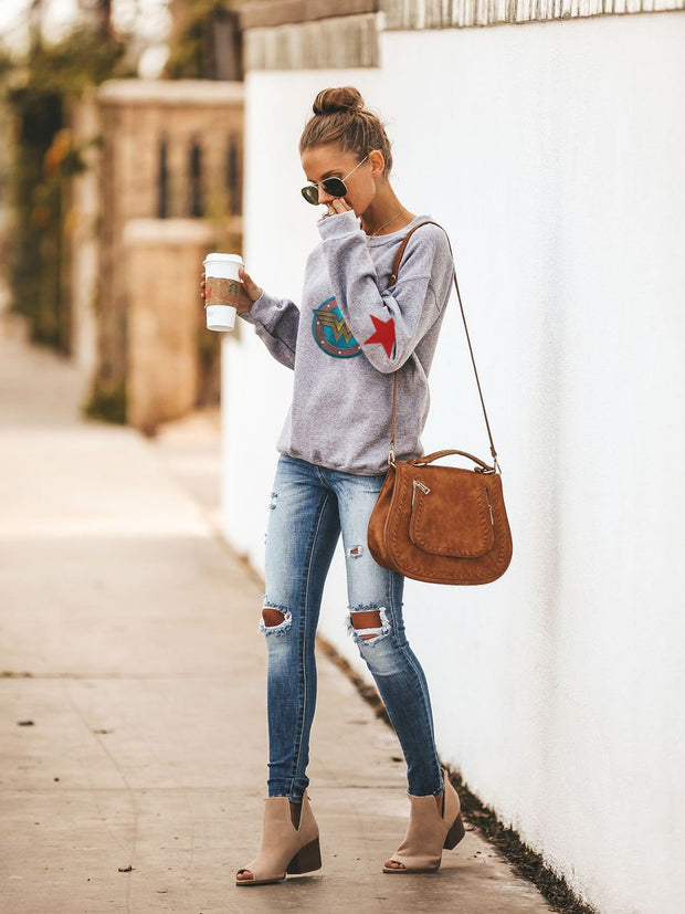 Wonder Woman Round Collar Long Sleeve Sweatshirt