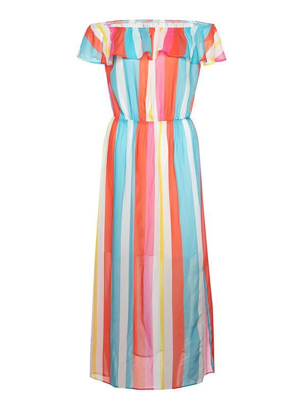 Rainbow Stripe Ruffle Maxi Dress