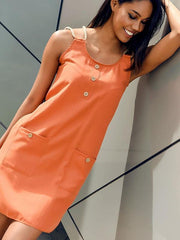 Sleeveless Button Mini Dress With Pocketed